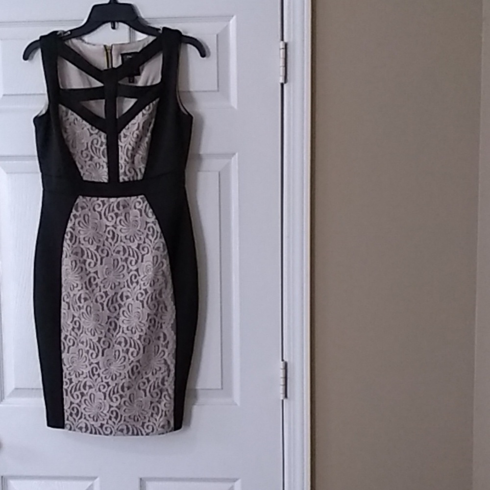 Black, Tan, & Gold Lace Dress